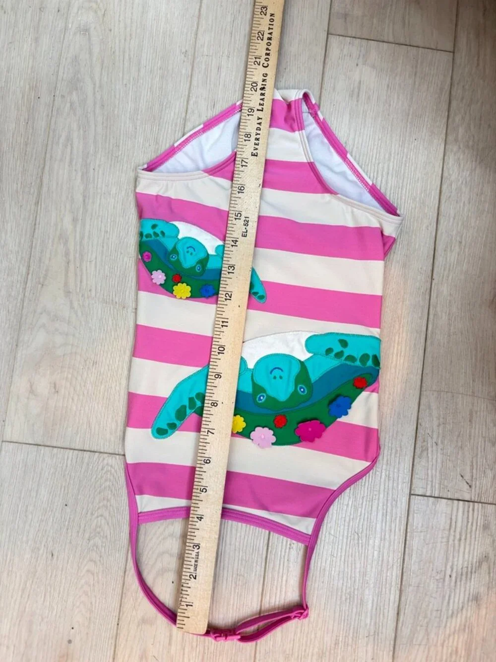Mini Boden: Girls One Piece Swimsuit 5-6Y Pink Striped Turtle Applique Halter